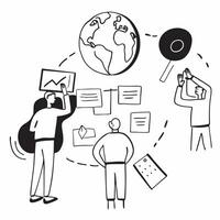 People with Earth and Business Process Models concept as A group of people developing business process models with an earth model set against a fantastical background offering ampl Cleans Set 5 vector