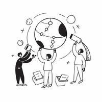 People with Earth and Business Process Charts concept as A group of people discussing business process charts with an earth model set against a fantastical background offering ampl Cleans Set 2 vector