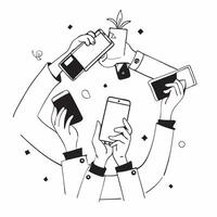 People with Awards and Smartphones concept as Business professionals holding awards and using smartphones set against a whimsical background offering ample space for text or graphi Cleans vector