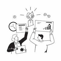 People with Awards and Whiteboards concept as Business professionals holding awards and writing on whiteboards set against a dreamy background offering ample space for text or grap Cleans vector