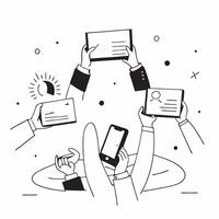 People with Certificates and Laptops concept as Business professionals holding certificates and using laptops set against a dreamy background offering ample space for text or graph Cleans Set 2 vector