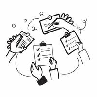 Operations Team with Checklists and Clipboards concept as An operations team using checklists and holding clipboards set against a whimsical background offering ample space for tex Cleans vector