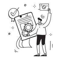 Operations Manager with Process Map and Certificate concept as An image of an operations manager with a process map and certificate set against a whimsical background offering ampl Cleans vector
