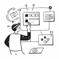 Operations Specialist with Workflow Charts and Laptop in High Tech Office concept as Mid shot of an operations specialist with workflow charts and a laptop in a high tech office T Cleans vector