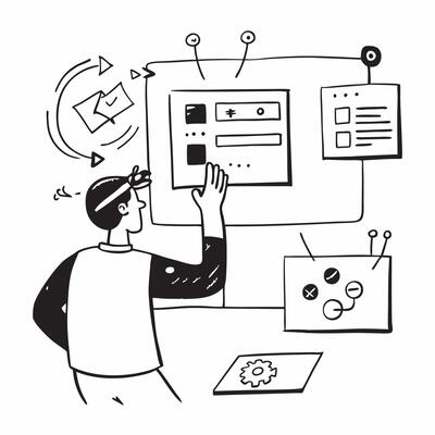 Operations Specialist with Workflow Charts and Laptop in High Tech Office concept as Mid shot of an operations specialist with workflow charts and a laptop in a high tech office T Cleans