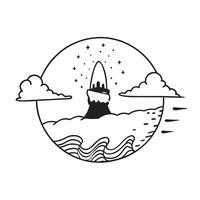 Ocean Waves and Lighthouse concept as A half tone ocean view with crashing waves and a lighthouse set against a dreamy background offering ample space for text or graphics symboliz Cleans vector