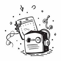 Old Radio with Obsolete Certificate and Antenna concept as An old radio with an obsolete certificate and antenna set against a whimsical background offering ample space for text or Cleans vector