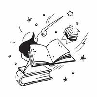 Open Book and School Supplies concept as An open book surrounded by school supplies set against a whimsical background offering ample space for text or graphics symbolizing the exc Cleans vector