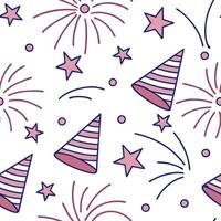 New Year seamless pattern with stars fireworks and party hats for a fun lively celebration feel concept as Fun New Year pattern with stars fireworks and party hats ideal for an ene Cleans vector