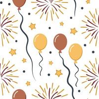 New Year seamless pattern with sparkling fireworks colorful balloons and elegant streamers for a dazzling celebration look concept as Dazzling New Year pattern with sparkling firew Cleans vector
