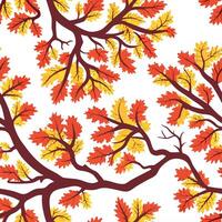 Oak tree seamless tile pattern with detailed branches and rich autumn colors for classic home decor concept as Detailed oak tree branches in rich autumn colors arranged seamlessly Cleans vector