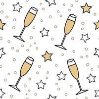 New Year seamless pattern with gold confetti sparkling stars and champagne glasses for an upscale New Year Eve look concept as Upscale New Year pattern with gold confetti sparkling Cleans vector