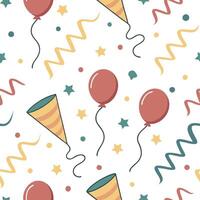 New Year seamless pattern with colorful streamers balloons and party poppers for a festive lively design concept as Lively New Year pattern with colorful streamers balloons and par Cleans vector