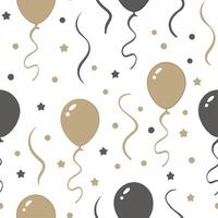 New Year seamless pattern with gold and silver balloons streamers and confetti for a glamorous holiday celebration concept as Glamorous New Year pattern with gold and silver balloo Cleans vector