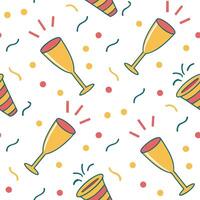 New Year seamless pattern with party poppers champagne glasses and confetti for a bright joyful New Year celebration concept as Bright New Year pattern with party poppers champagne Cleans vector