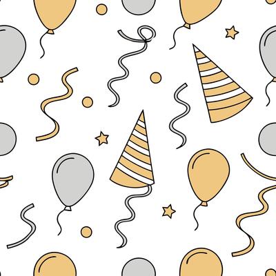 New Year seamless pattern with gold and silver balloons streamers and confetti for a glamorous holiday celebration concept as Glamorous New Year pattern with gold and silver balloo Cleans Set 2