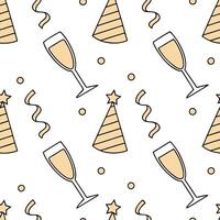 New Year seamless pattern with champagne glasses party hats and golden streamers for an elegant and festive celebration concept as Elegant New Year pattern with champagne glasses p Cleans Set 2 vector