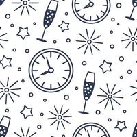 New Year seamless pattern with clock faces champagne flutes and sparkling stars for a sophisticated celebration look concept as Sophisticated New Year pattern with clock faces cham Cleans vector