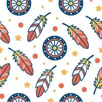 Native folklore characters and symbolic motifs seamless tile pattern with vibrant colors concept as Vibrant colors highlight native folklore characters and symbolic motifs in seaml Cleans vector