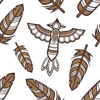 Native American totem poles and feathers seamless tile pattern with earthy tones and cultural motifs for authentic decor concept as Earthy toned totem poles and feathers arranged s Cleans vector