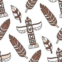 Native American totem poles and feathers seamless tile pattern with earthy tones and cultural motifs for authentic decor concept as Earthy toned totem poles and feathers arranged s Cleans Set 2 vector