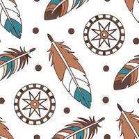 Native American symbols and feathers seamless tile pattern with earthy tones and cultural motifs for authentic decor concept as Earthy toned symbols and feathers arranged seamlessl Cleans vector