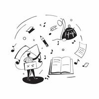 Music Teacher with Sheet Music and Instruments in Fantasy Music Room concept as Wide shot of a music teacher with sheet music and instruments in a fantasy music room The backgroun Cleans vector