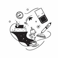 Morning Productivity and Evening Leisure concept as A view of morning productivity and evening leisure set against a whimsical background offering ample space for text or graphics Cleans vector