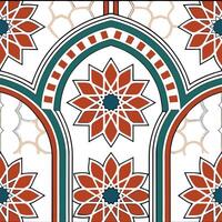 Moroccan geometric patterns and intricate arches seamless tile design with vibrant colors concept as Vibrant colors showcase Moroccan geometric patterns and intricate arches in sea Cleans vector