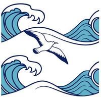 Modern summer waves seamless pattern with angular wave shapes and sharp contrasts for bold beach designs concept as Bold beach wave pattern with angular wave shapes and sharp contr Cleans vector