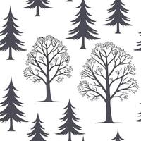 Minimalist winter seamless tile pattern with simple oak and pine silhouettes for modern decor concept as Simple oak and pine tree silhouettes arranged seamlessly for a minimalist a Cleans vector