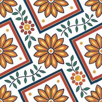Mexican Talavera tiles and colorful flowers seamless pattern with vibrant hues concept as Vibrant hues highlight Mexican Talavera tiles adorned with colorful flowers in seamless pa Cleans vector
