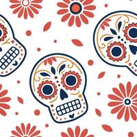 Mexican Day of the Dead seamless tile pattern with vibrant colors and traditional skull designs for festive decor concept as Vibrant colorful Day of the Dead skull designs arranged Cleans vector