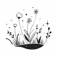 Meadow and Wildflowers concept as A half tone meadow with blooming wildflowers set against a whimsical background offering ample space for text or graphics symbolizing renewal and Cleans vector