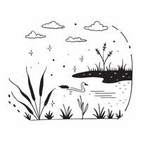Marshland and Heron concept as A half tone marshland with a heron set against a dreamy background offering ample space for text or graphics symbolizing wetland beauty and quiet obs Cleans vector