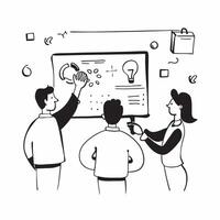 Marketing team planning a hybrid product launch concept as A marketing team planning a hybrid product launch with some members in the office and others joining remotely highlightin Cleans vector