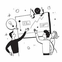 Marketing Team with Presentation and Charts concept as A marketing team giving a presentation and analyzing charts set against a dreamy background offering ample space for text or Cleans vector