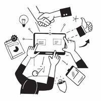 Marketing team collaborating on a brand strategy concept as A illustration of a marketing team collaborating on a brand strategy using laptops and digital tools with an 8 co Cleans Set 2 vector