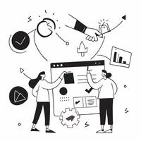 Marketing team collaborating on a product launch concept as A illustration of a marketing team collaborating on a product launch using digital tools and charts with a 3 colo Cleans Set 2 vector