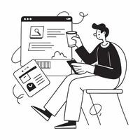 Marketing manager enjoying a cup of tea while browsing social media trends concept as A marketing manager enjoying a cup of tea in a comfortable chair while browsing social media t Cleans vector