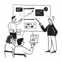 Marketing director presenting social media strategy to executives concept as A marketing director in a boardroom presenting a social media strategy to company executives using a pr Cleans vector