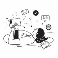 Marketing director enjoying a relaxing massage concept as A marketing director enjoying a relaxing massage while thinking about social media strategies highlighting relaxation and Cleans vector