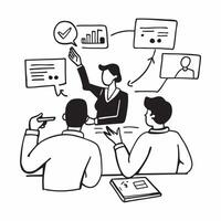Marketing director conducting a hybrid campaign brainstorming concept as A marketing director conducting a hybrid campaign brainstorming with team members in the office and remote Cleans vector