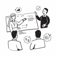 Marketing director leading a hybrid campaign review concept as A marketing director leading a hybrid campaign review with team members in the office and remote showcasing comprehen Cleans vector