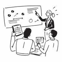 Marketing consultant leading a hybrid strategy workshop concept as A marketing consultant leading a hybrid strategy workshop with clients in the office and joining remotely showcas Cleans vector