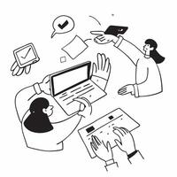 Marketing consultant collaborating with clients concept as A illustration of a marketing consultant collaborating with clients using laptops and digital tools with a 3 color Cleans Set 2 vector