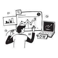 Marketing analyst preparing a social media performance report concept as A marketing analyst in a modern office preparing a social media performance report on a laptop showcasing d Cleans vector
