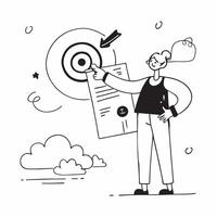 Marketer with Target and Marketing Goals concept as A marketer holding a target and a marketing goals document set against a dreamy background offering ample space for text or grap Cleans vector