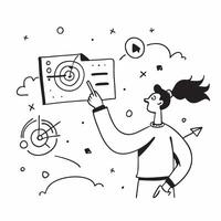 Marketer with Target and Marketing Plan concept as A marketer holding a target and a marketing plan set against a dreamy background offering ample space for text or graphics symbol Cleans vector