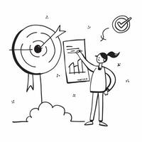 Marketer with Target and Growth Chart concept as A marketer holding a target and a growth chart set against a dreamy background offering ample space for text or graphics symbolizin Cleans vector